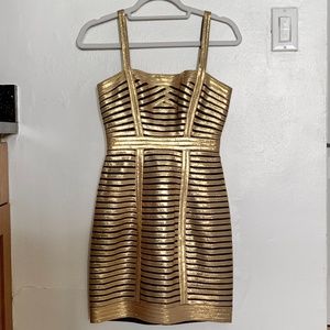 BCBG MAXAZRIA Gold Bandage Dress